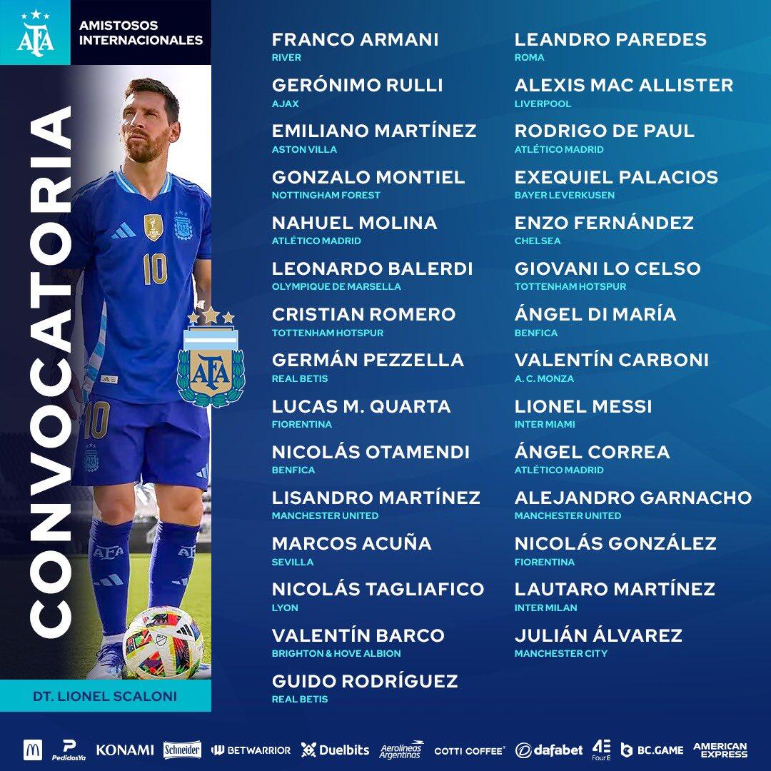 阿根廷新一期国家队名单：梅西领衔，加纳乔、恩佐、迪马利亚入选